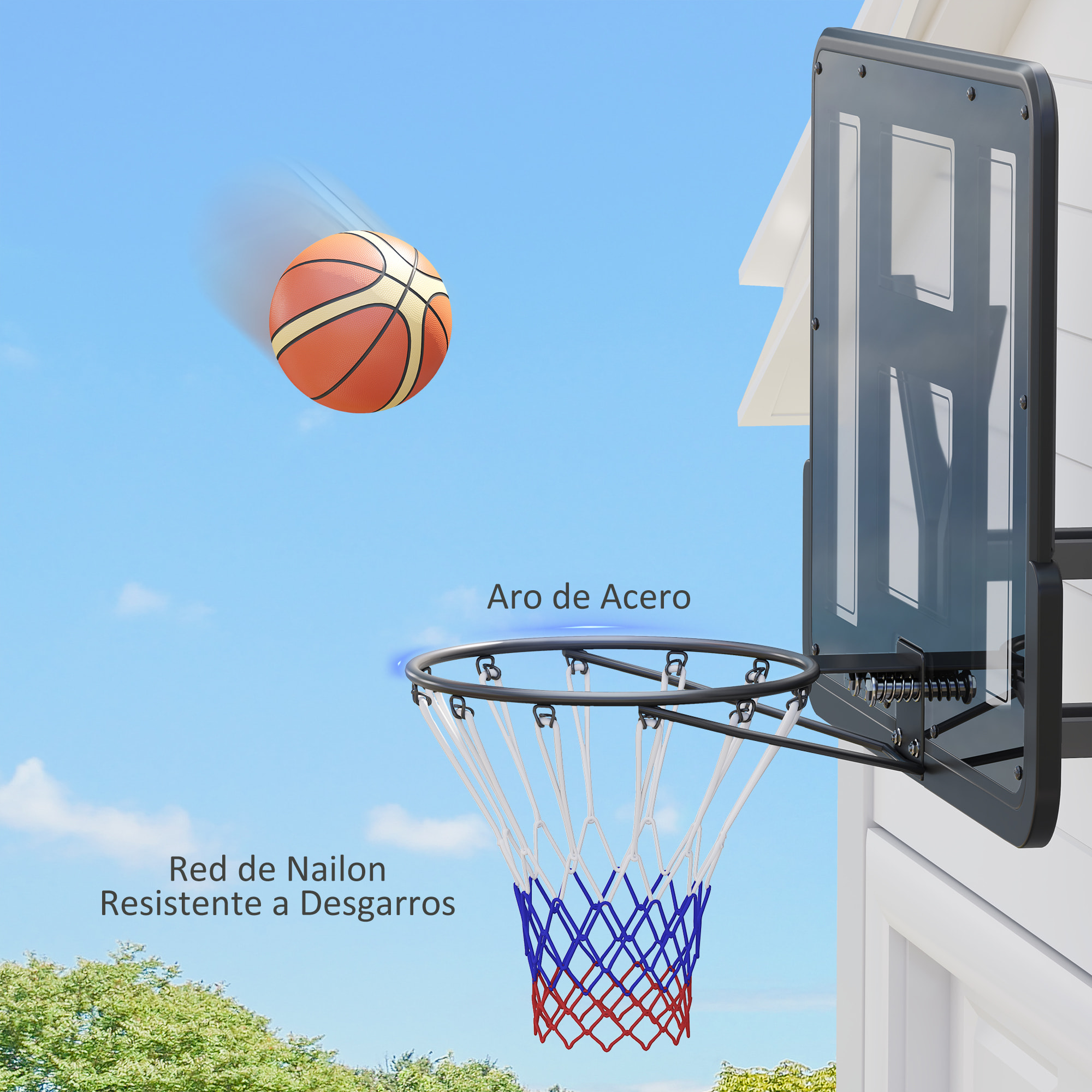 Canasta de Baloncesto de Pared, Tablero de Baloncesto para Interior y Exterior, con Panel Irrompible de 110x75 cm y Red Resistente a Desgarros, para Adultos y Niños, Negro