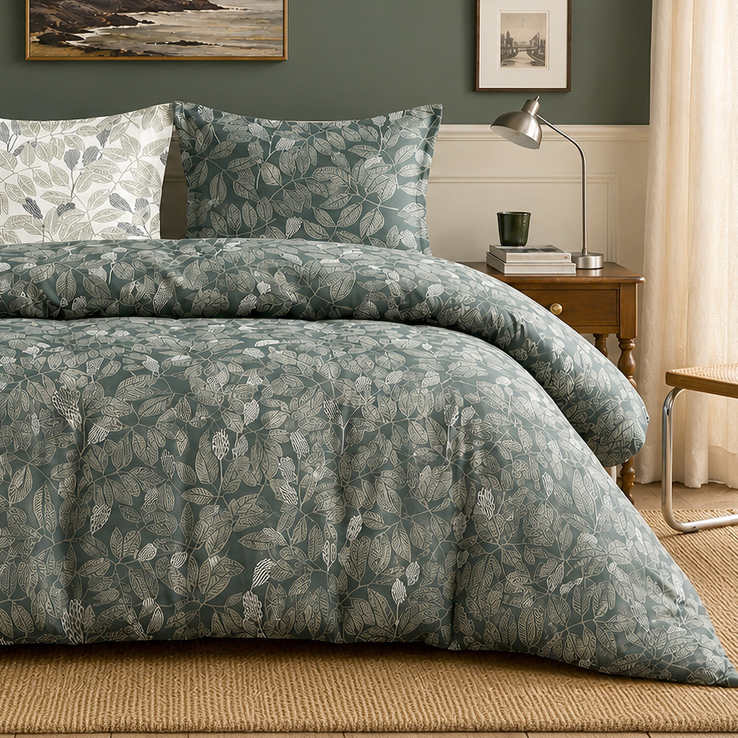 Parure housse de couette 100% percale de coton motif feuilles - EMERIDE