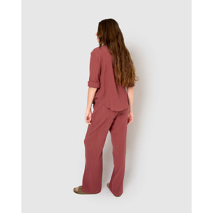 Pantalón algodón lino malva/rosa