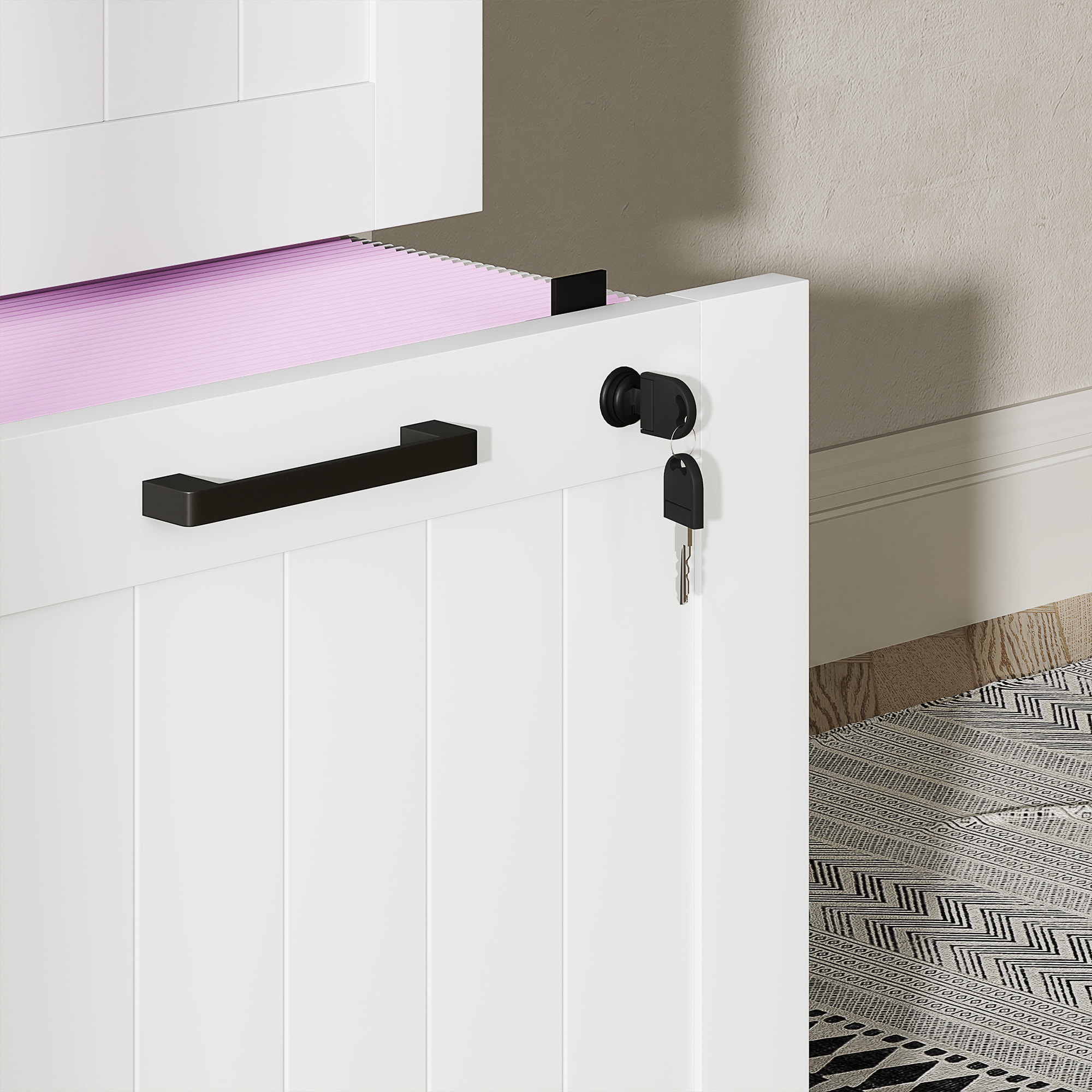 Cajonera Escritorio con 4 Cajones, Cajonera de Oficina, Mueble Archivador, con 2 Cerraduras, Riel Colgante para A4 y Carta, 40x40x131 cm, Blanco