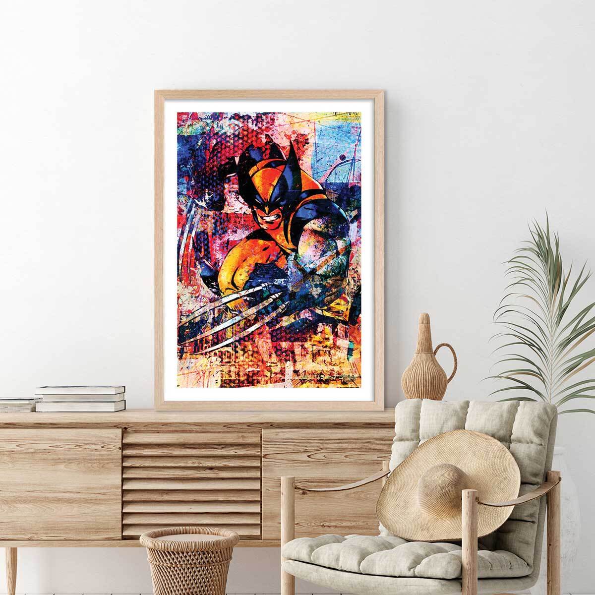 Affiche wolverine graffiti Affiche + cadre en bois - Chêne