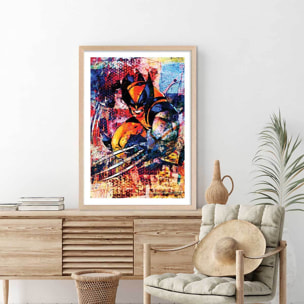 Affiche wolverine graffiti Affiche + cadre en bois - Chêne