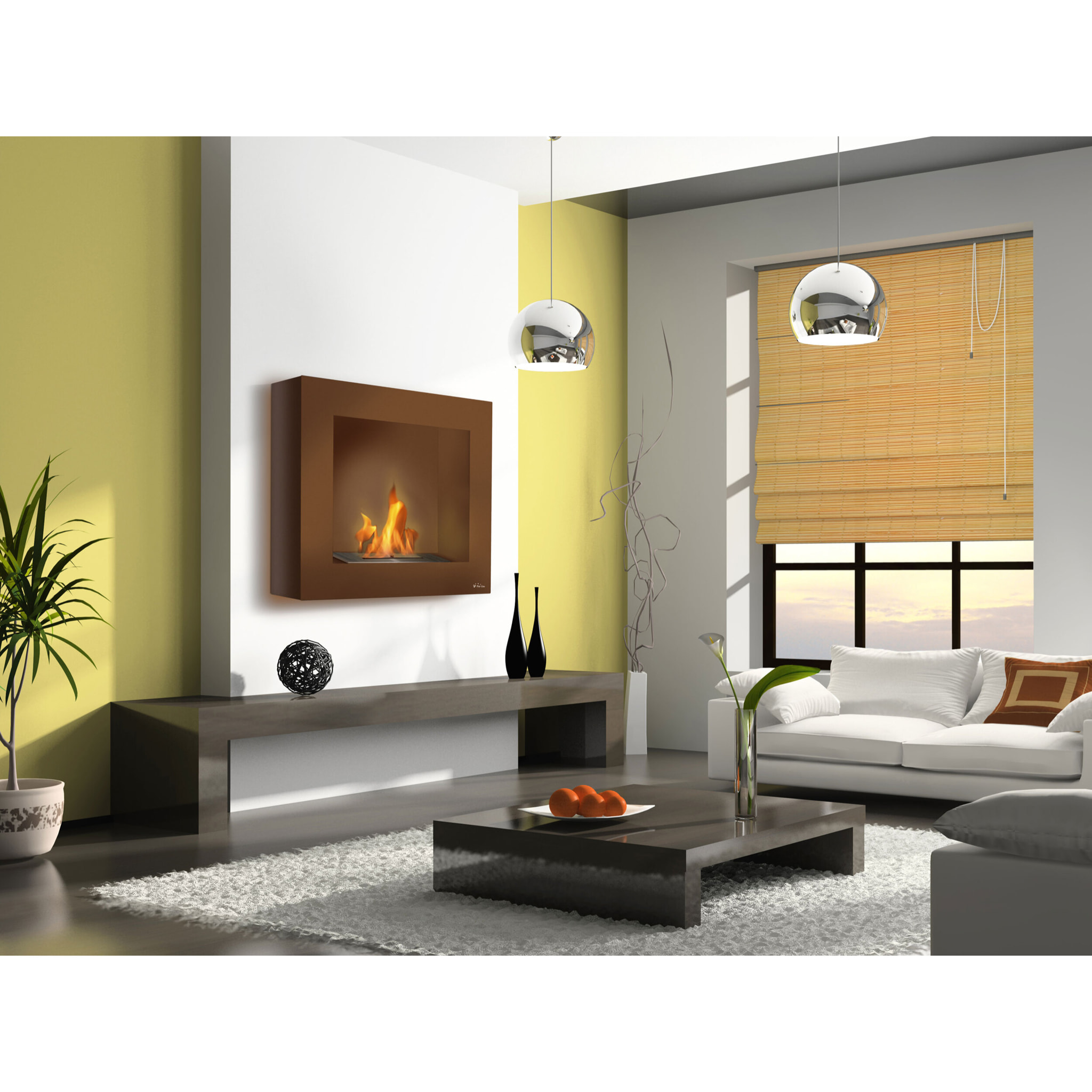 Cheminée bio au sol ou murale avec bûches décoratives de différentes couleurs BESTBIO