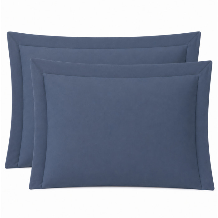 SARTORIALE Coppia Federe 3 Volani Elegance Tinta Unita in Percalle_52x82_Blu Acciaio
