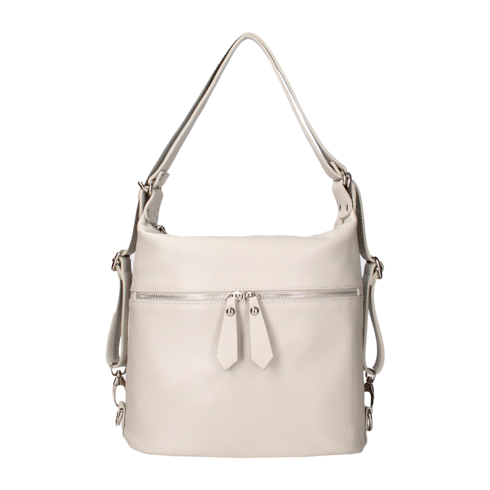 Borsa a spalla convertibile in zaino Bianca da donna In Vera pelle Made in Italy 30x26x9 cm