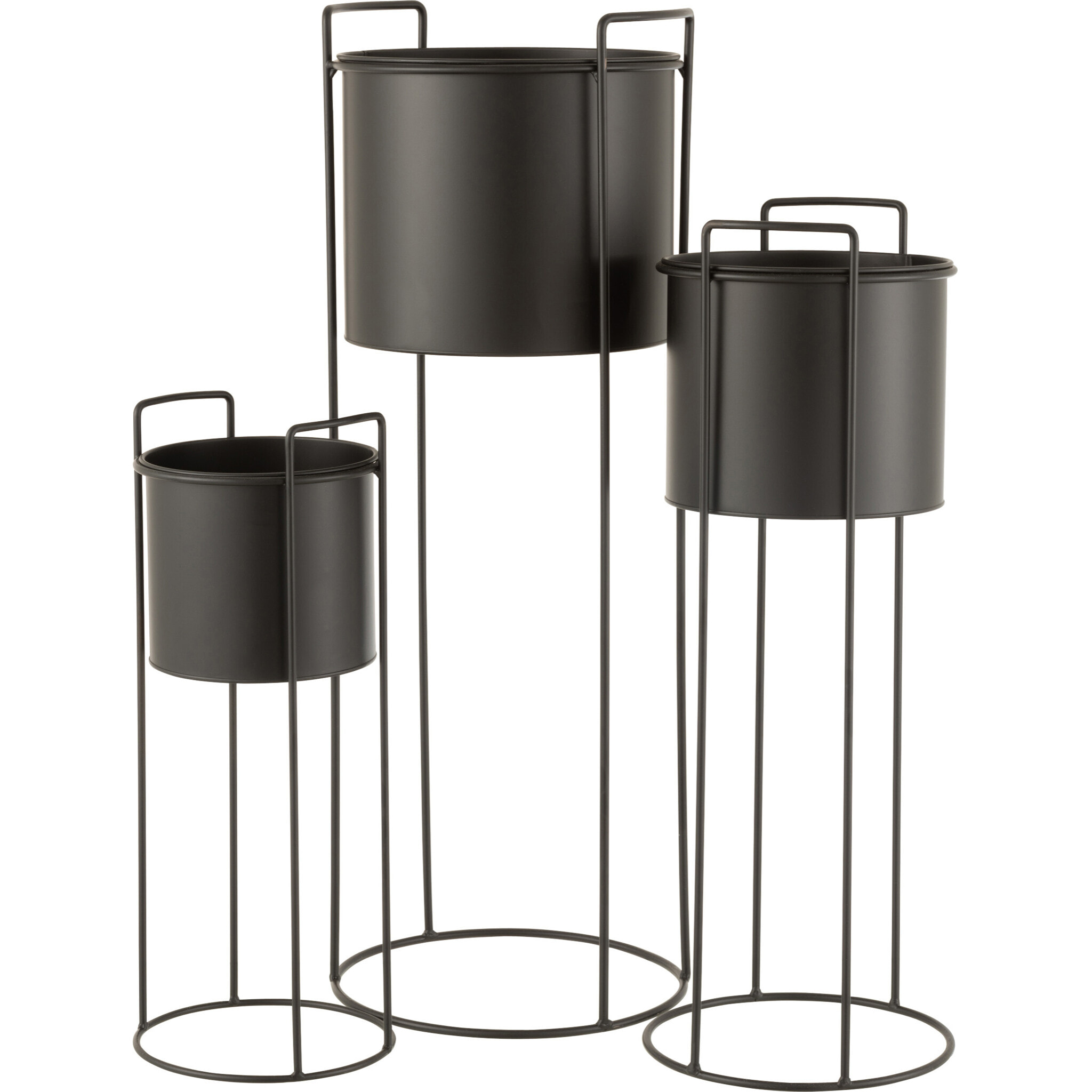 J-Line Set De 3 Cachepot Sur Pied Metal Noir