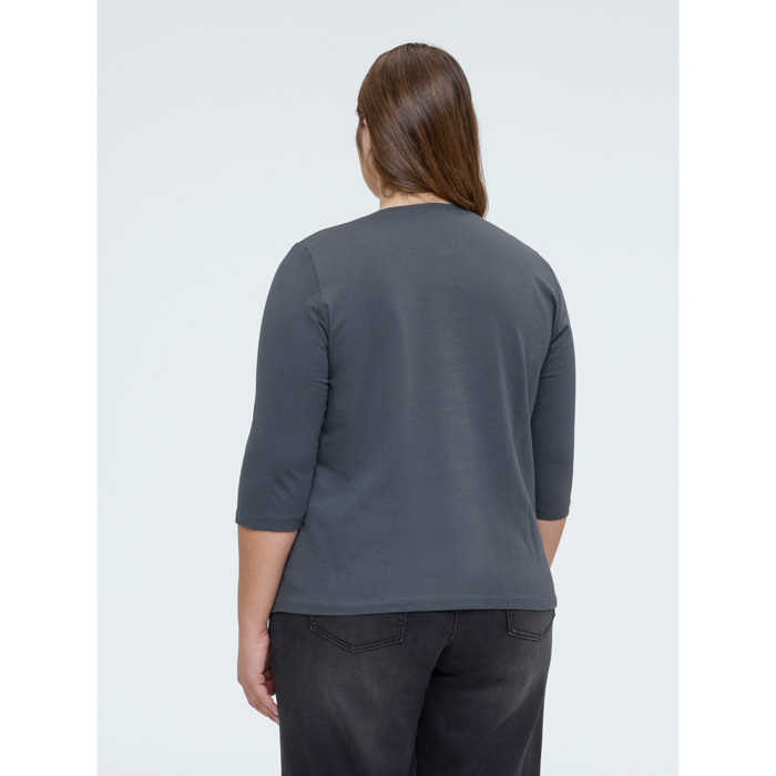 Fiorella Rubino - T-shirt in cotone con lettering in strass - Grigio