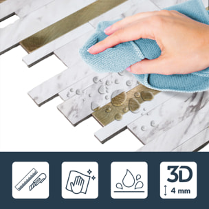 Crédence adhésive murale 3D motif lamelles 4 pièces - Blanc