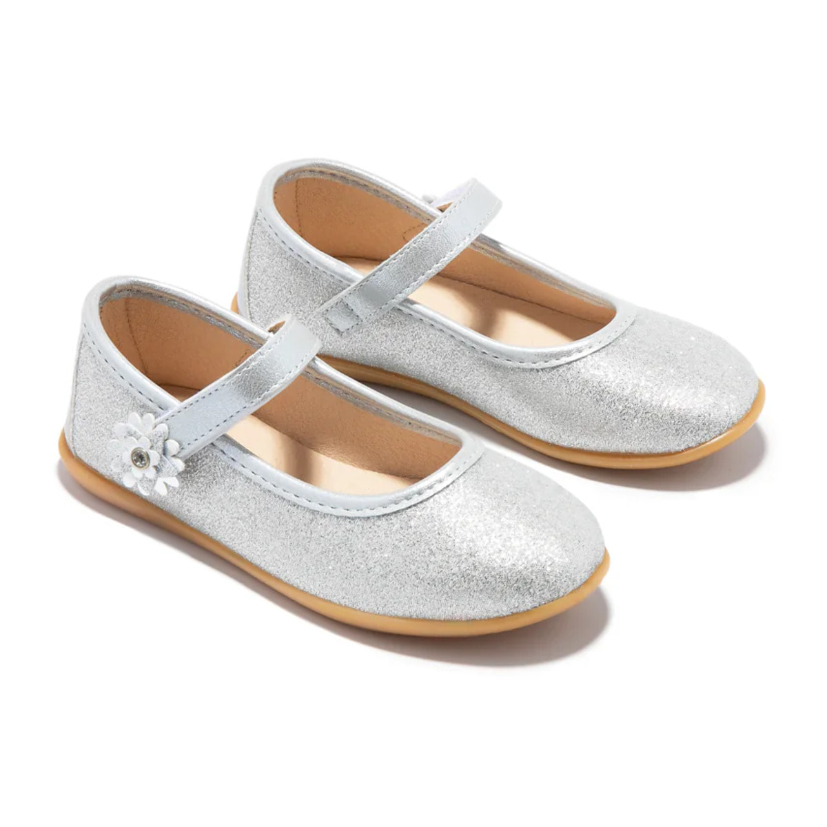 Bailarinas Flor Glitter Plata