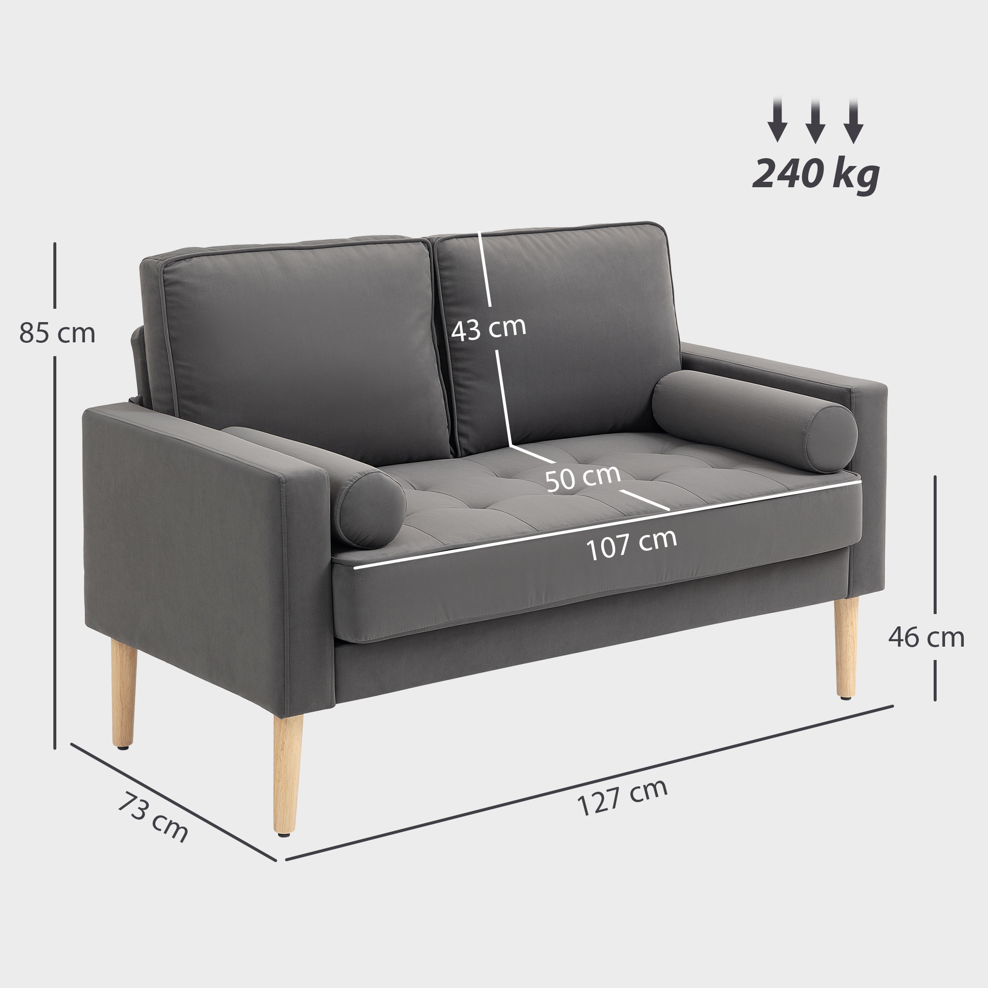Canapé scandinave 2 places en tissu gris et bois clair