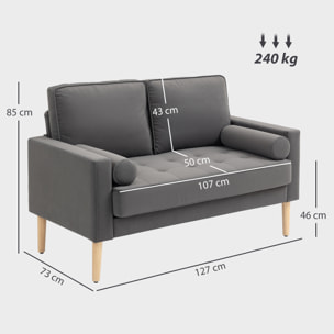 Canapé scandinave 2 places en tissu gris et bois clair