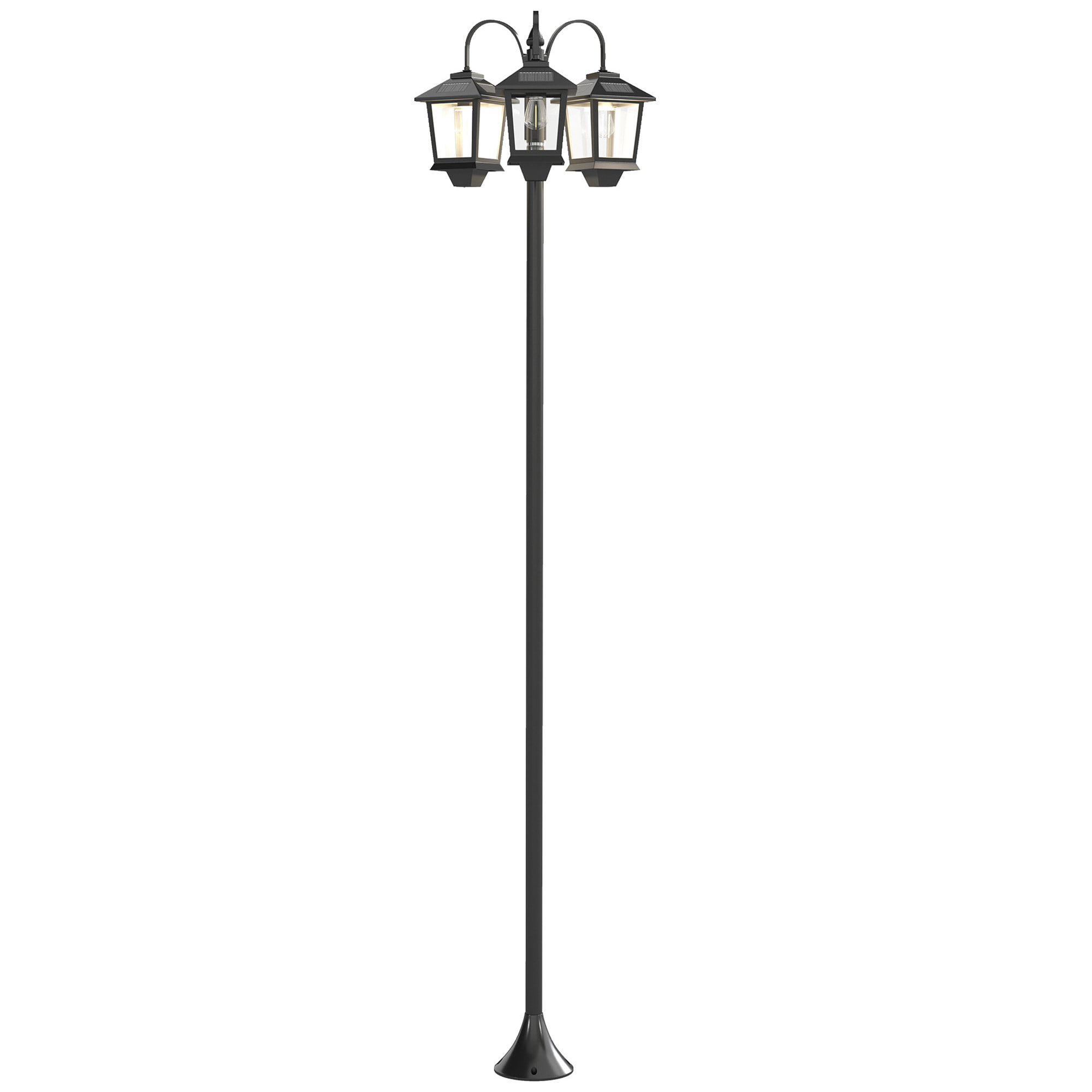 Lampadaire solaire LED 3 têtes capteur auto H.188 cm noir
