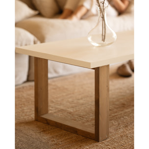 Mesa de centro de laca mate en tono beige y las patas abeto de varias medidas