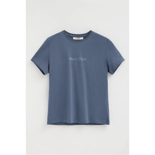 Camiseta azul denim de manga corta y corte recto con brillantes Polo Club