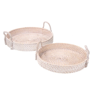 Set di 2 vassoi in rattan algarve bianco tondocmø38h6/14