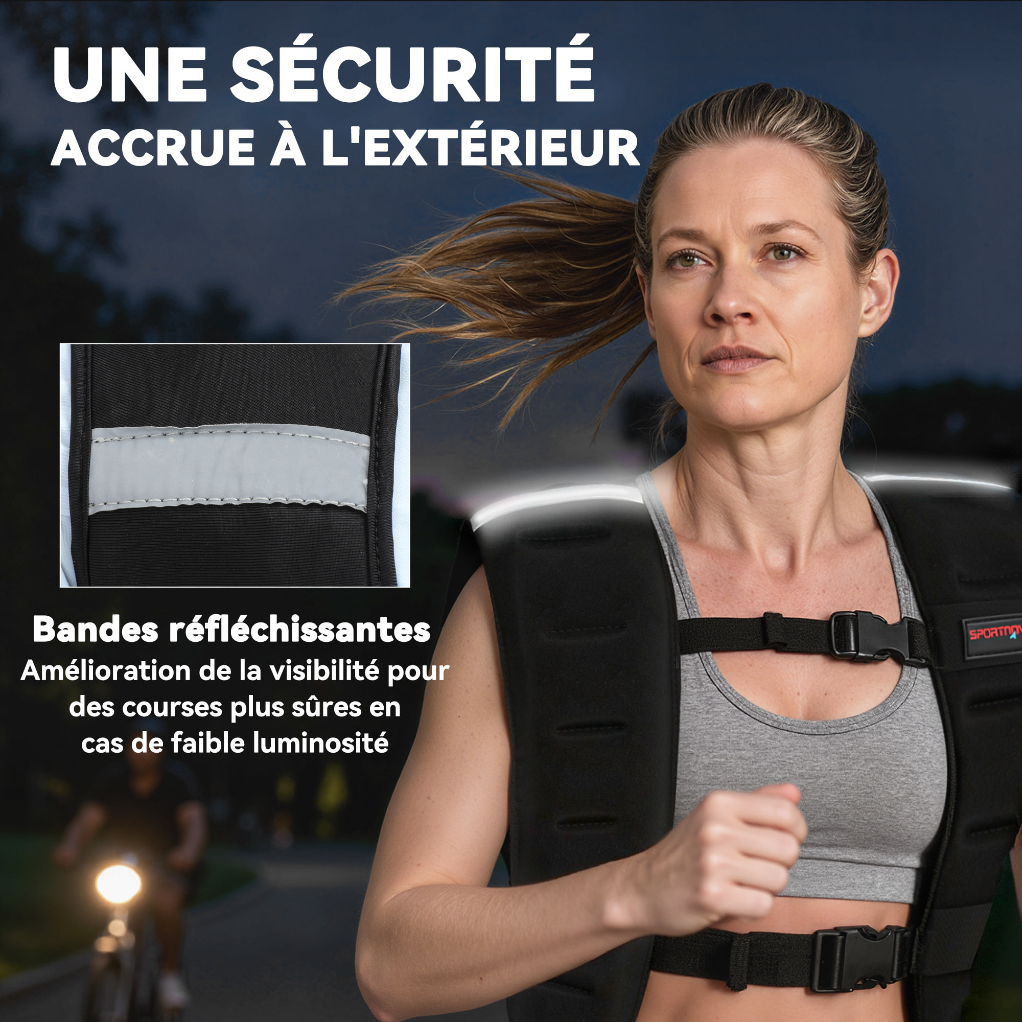 Gilet lesté veste lestée 5 Kg max. sangles réglables bandes réfléchissantes néoprène noir