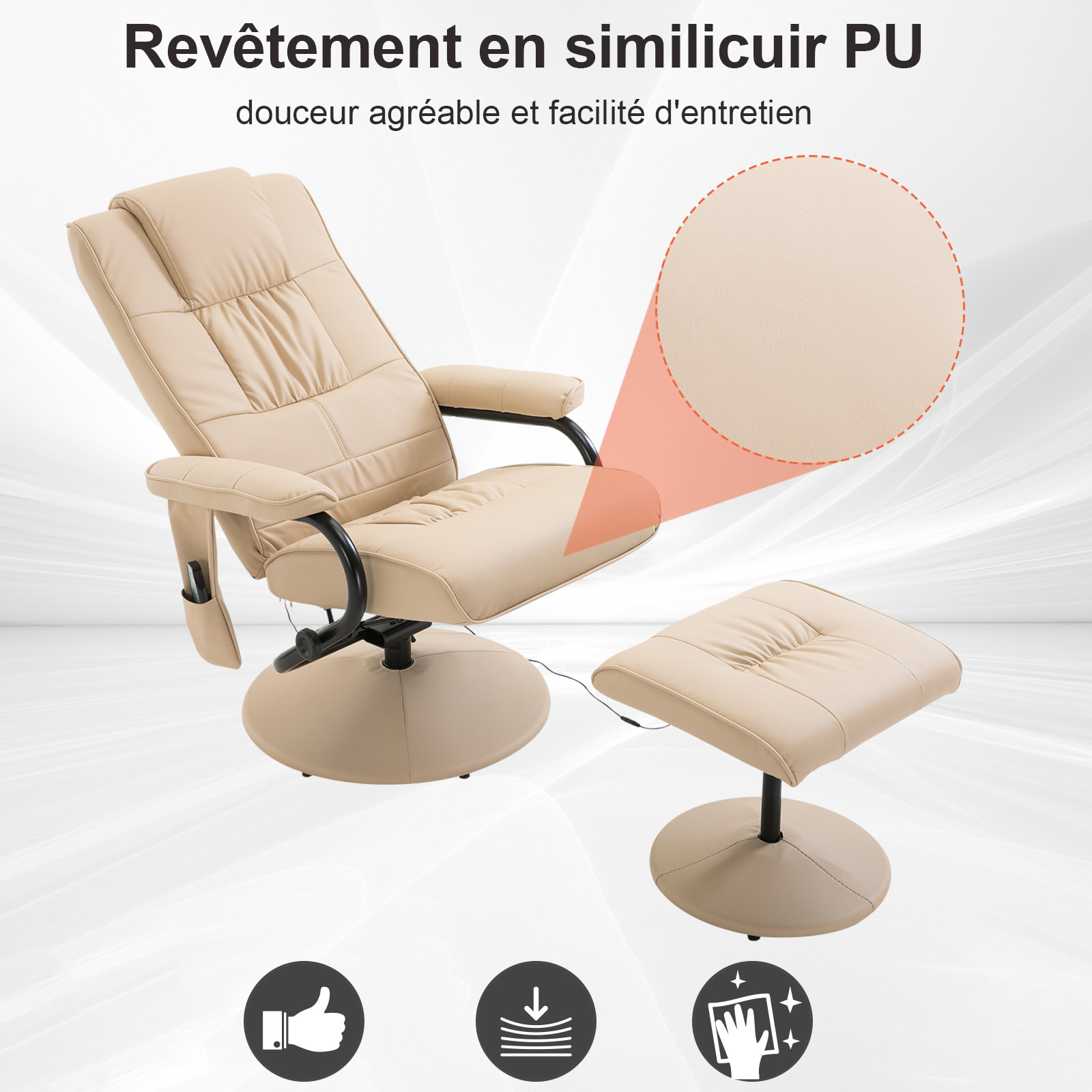 Fauteuil de massage vibration electrique relaxation avec chauffage beige