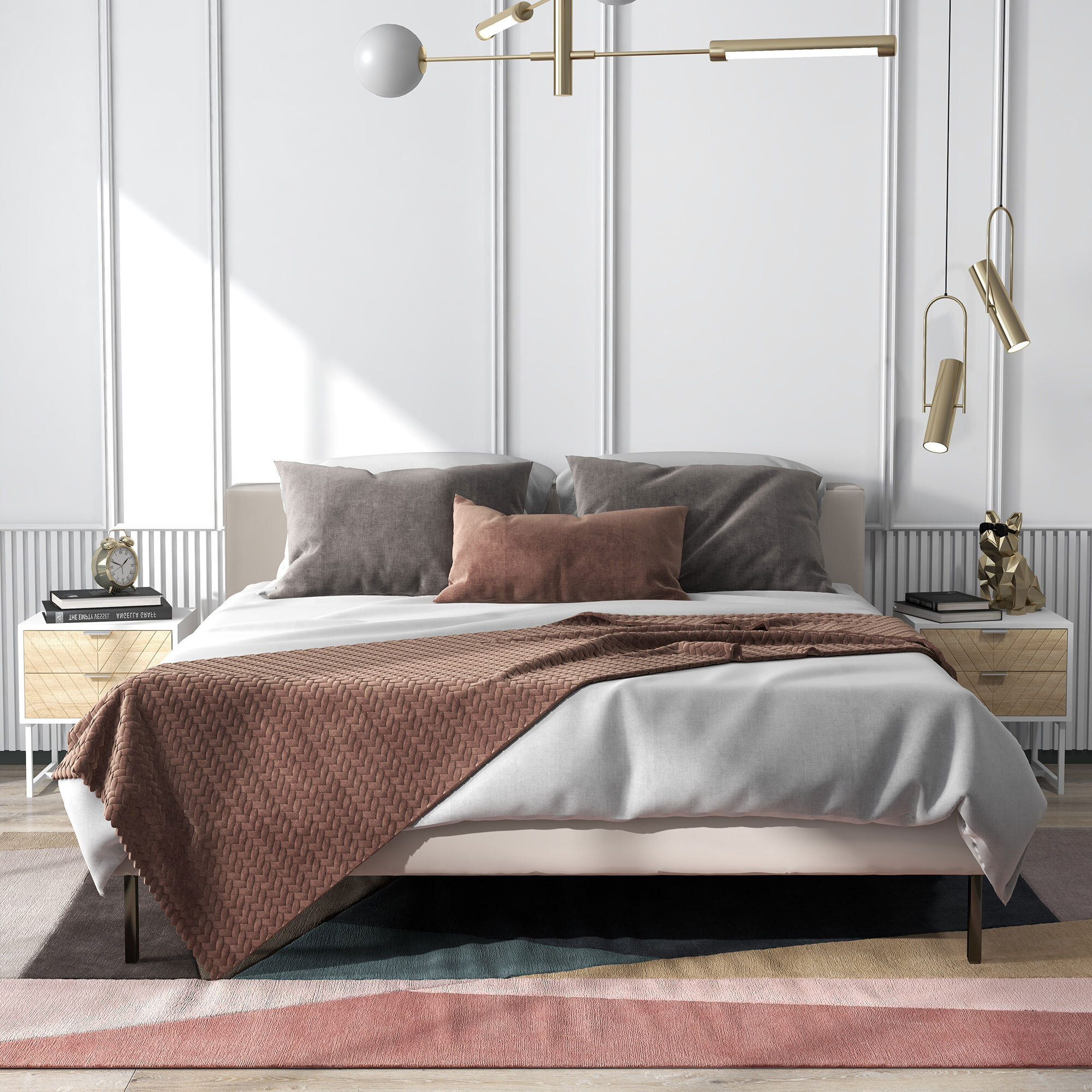 Conjunto de 2 Mesillas de Noche Mesitas de Noche de 2 Cajones y Patas de Acero Estilo Moderno Mesitas Auxiliares para Salón Dormitorio 45x39x48 cm Blanco y Roble