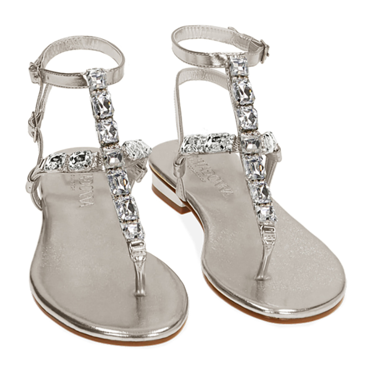 Sandalias planas con pedreria plateadas