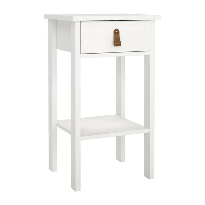 Comodino Inday, Comò basso, Tavolino da notte, Mensola da letto, 40x34 h70 cm, Bianco