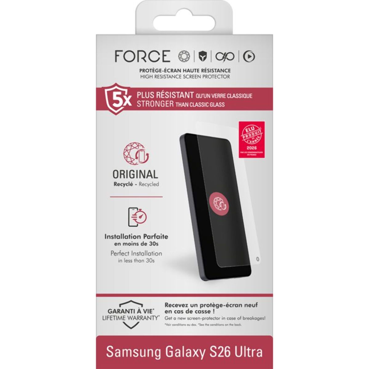 Protège écran FORCE GLASS original pour S26 Ultra GRS
