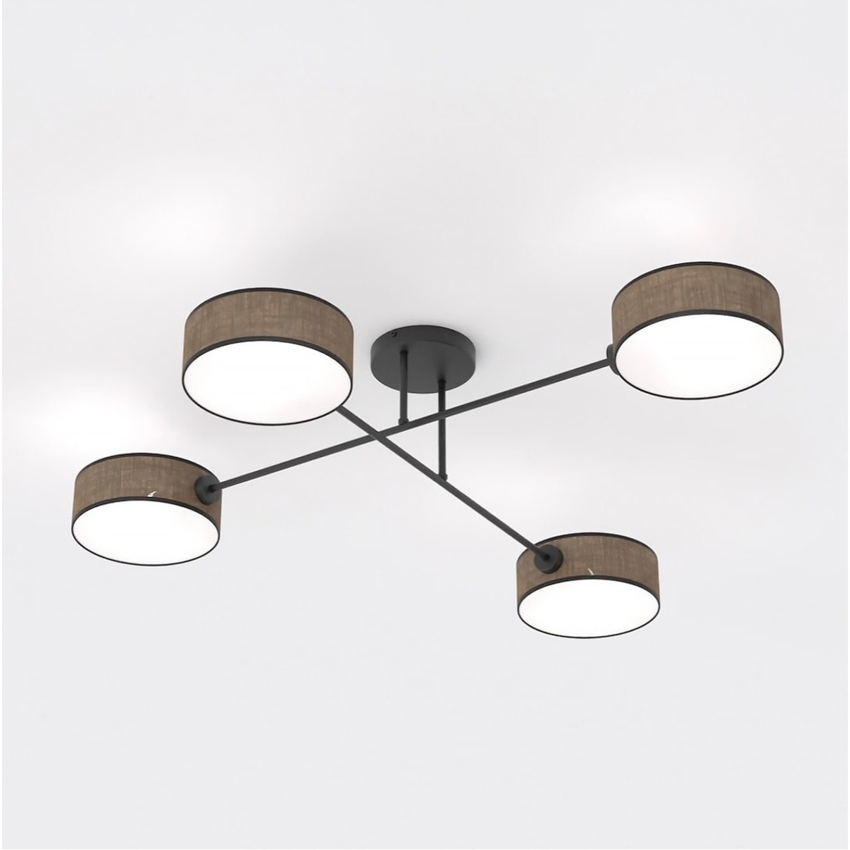 Lampada a sospensione Maga 4 luci in acciaio nero e tessuto marrone