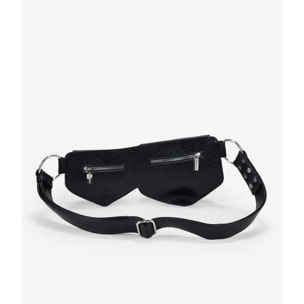 Riñonera negra con doble bolsillo y solapas