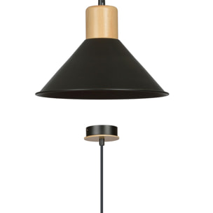 Lampada a sospensione ROWEN in acciaio nero e legno