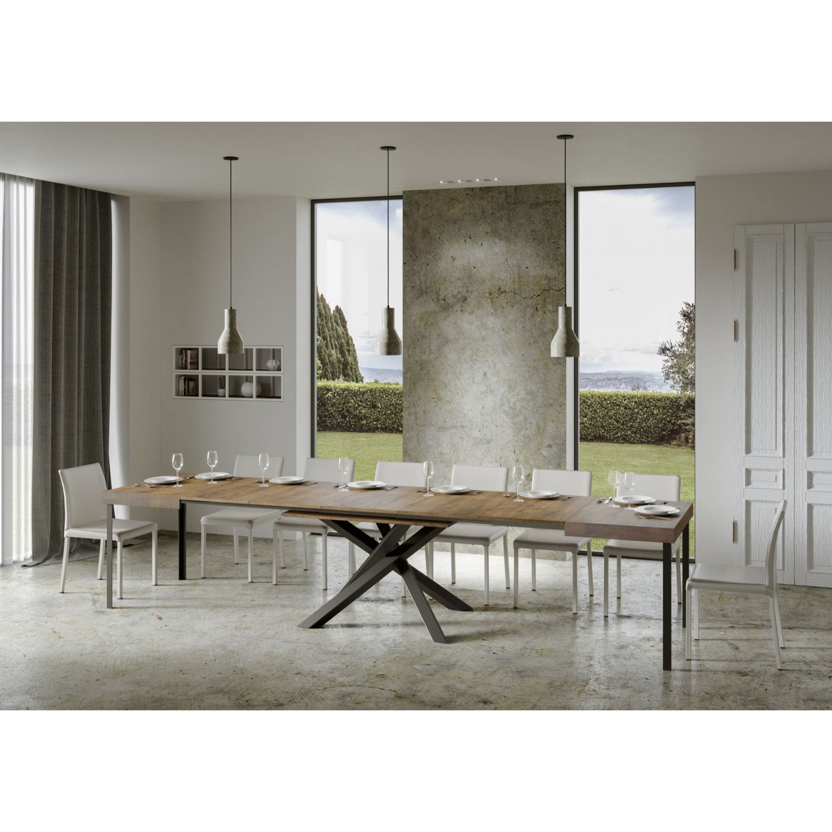 Table extensible 90x160/420 cm Volantis Noyer cadre Anthracite