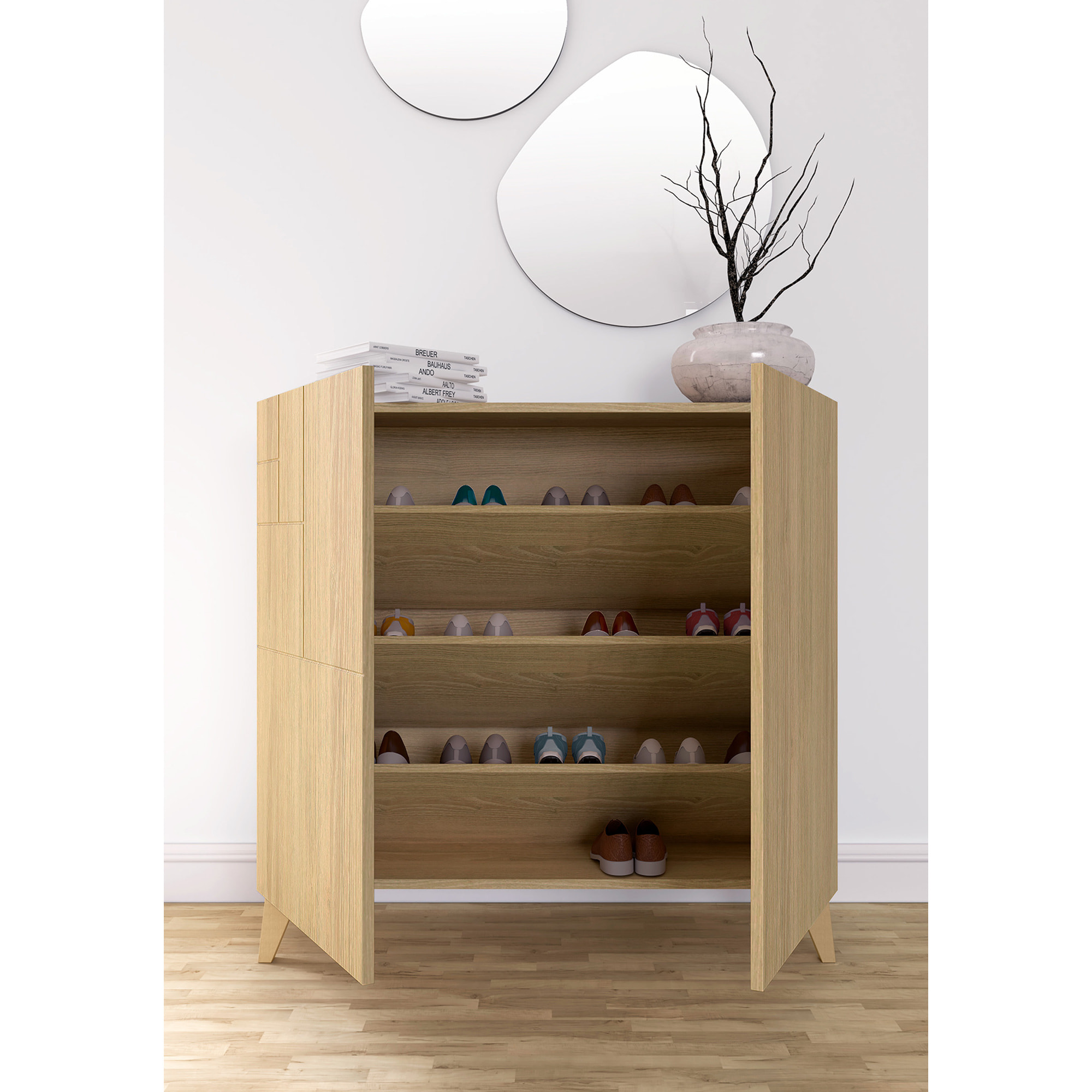 Zapatero Bergen melamina roble patas roble 87x90x27 cm