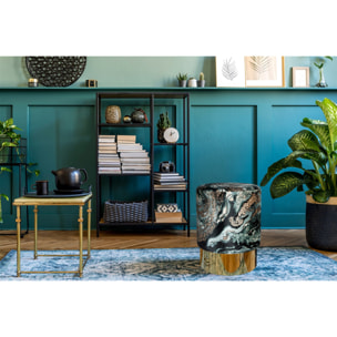 Pouf contenitore Gipsy in velluto verde scuro e oro