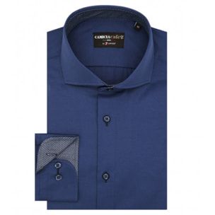 Camicia Uomo 1 Bottone Francese Slim Cotone Poliestere Blu Chiaro