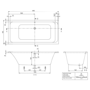 Baignoire droite VILLEROY & BOCH Architectura acrylique 190 x 90 cm  + Pare bain droite AURYS Mist 1 chromé
