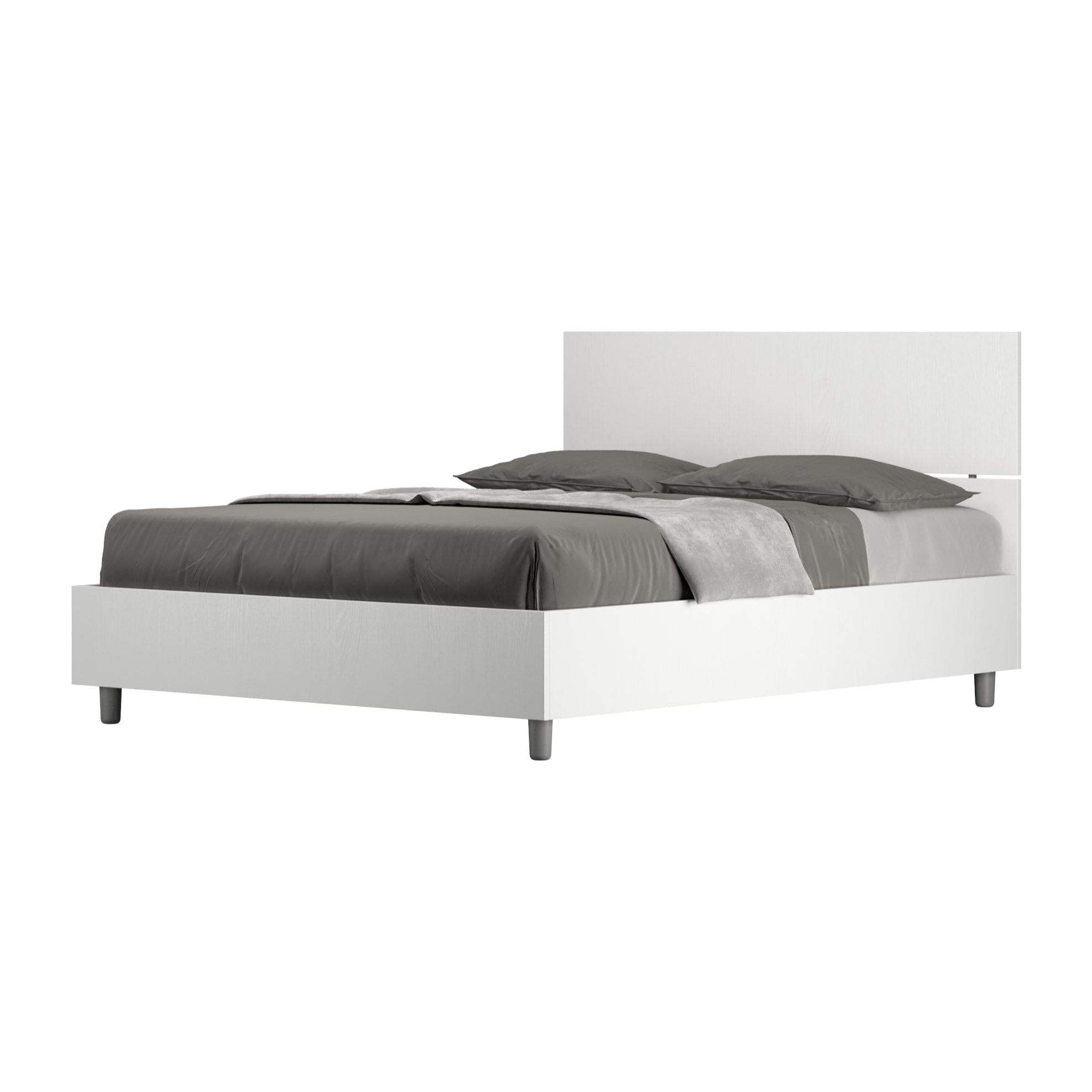 Lit avec sommier 140x190 tête de lit droite frêne blanc Demas