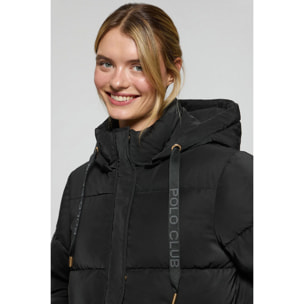 Giaccone Roma nero con cappuccio estraibile e particolari Polo Club