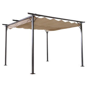 Pergola rétractable polyester beige métal époxy noir