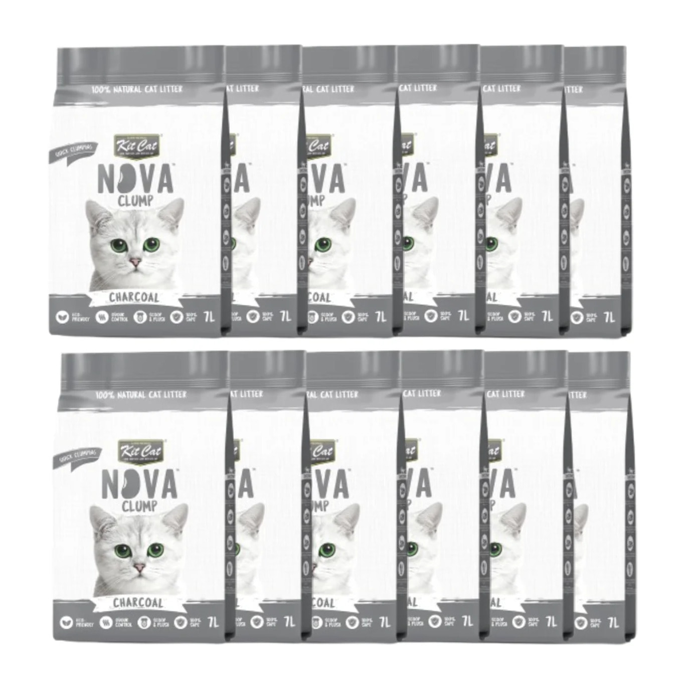 Kit Cat Nova Pack Ahorro 12 - Charcoal 7 L Arena Vegetal para gatos
