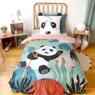 Parure de lit microfibre réversible imprimé panda 1 place 140x200cm RAPHAEL