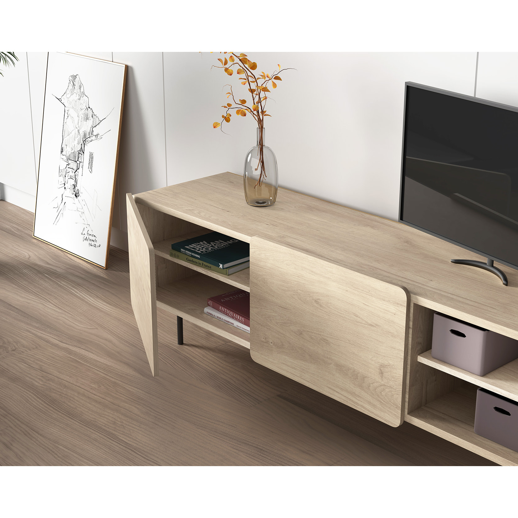 Bajo tv Biscuit roble claro 54x180x44 cm
