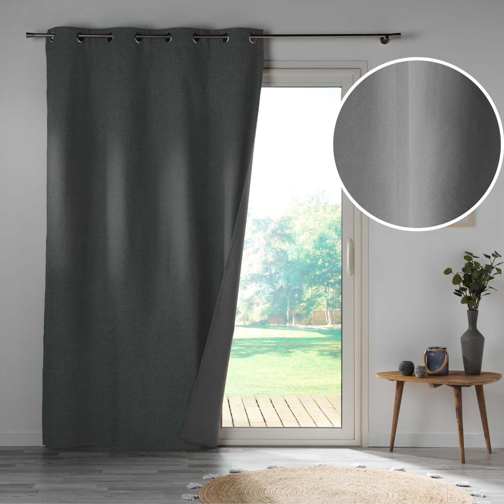 Rideau 100% occultant en microfibre - Gris anthracite