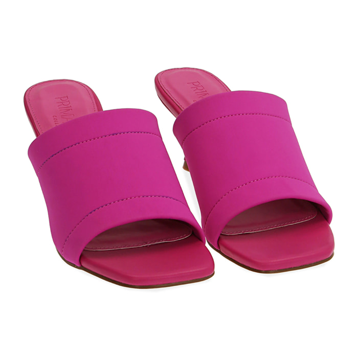 Mules fucsia en lycra, tacón 6,5 cm