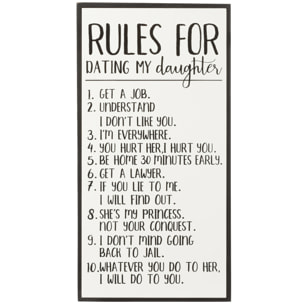 J-Line pancarte 'Rules For Dating My Daughter' - bois/céramique - blanc/noir