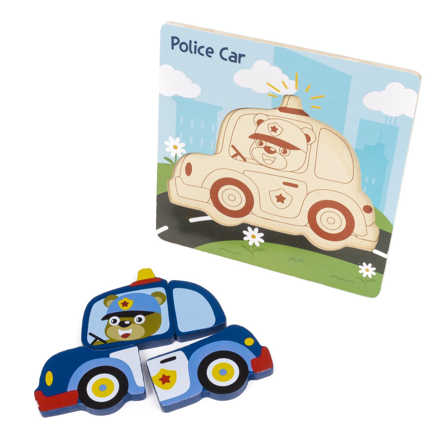 Puzle de madera para niños, de 4 piezas. Diseño coche de policía.