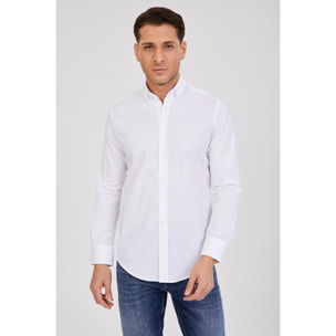 Camicia Uomo 1 Bottone Button Down Slim Popeline Stretch Unito Bianco