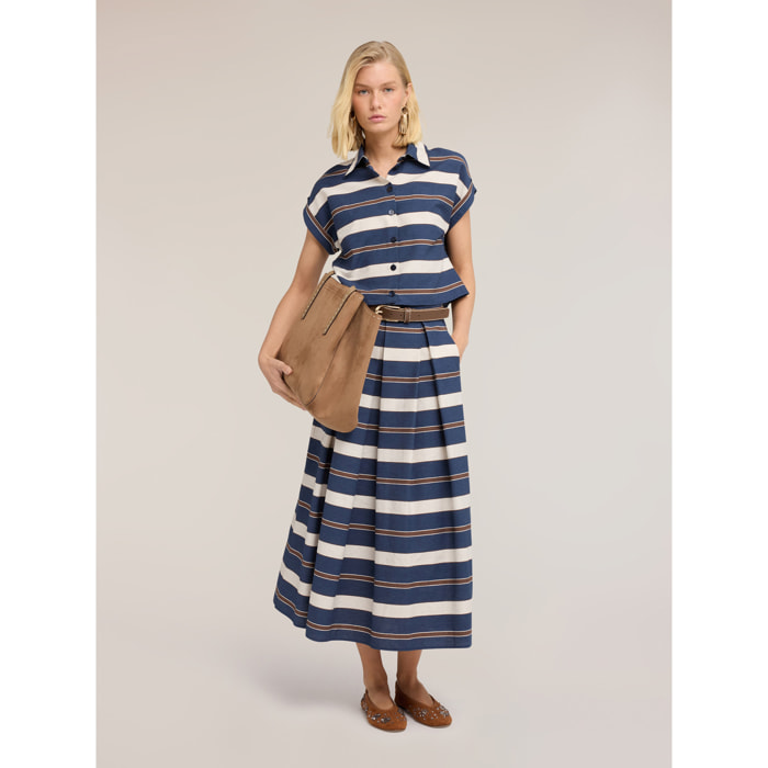 Motivi - Gonna a pieghe fantasia a righe - Blu