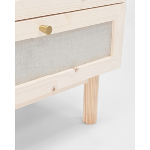 Commode en bois massif et lin avec six tiroirs au ton naturel de 76x120cm Hauteur: 76 Longueur: 120 Largeur: 42