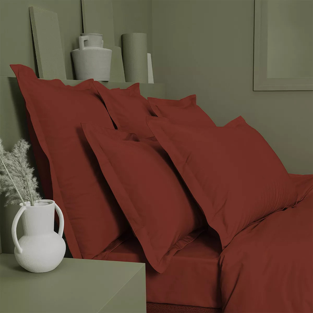 Drap housse b30 percale de coton uni rouge La percale francaise grenat