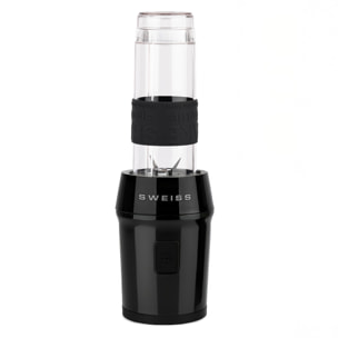 SWEISS Mini Batidora Portátil MOOV9, 2 Botellas de 570 ml con Tapas de Viaje, 4 Cuchillas de Acero Inoxidable, 300W, Negro