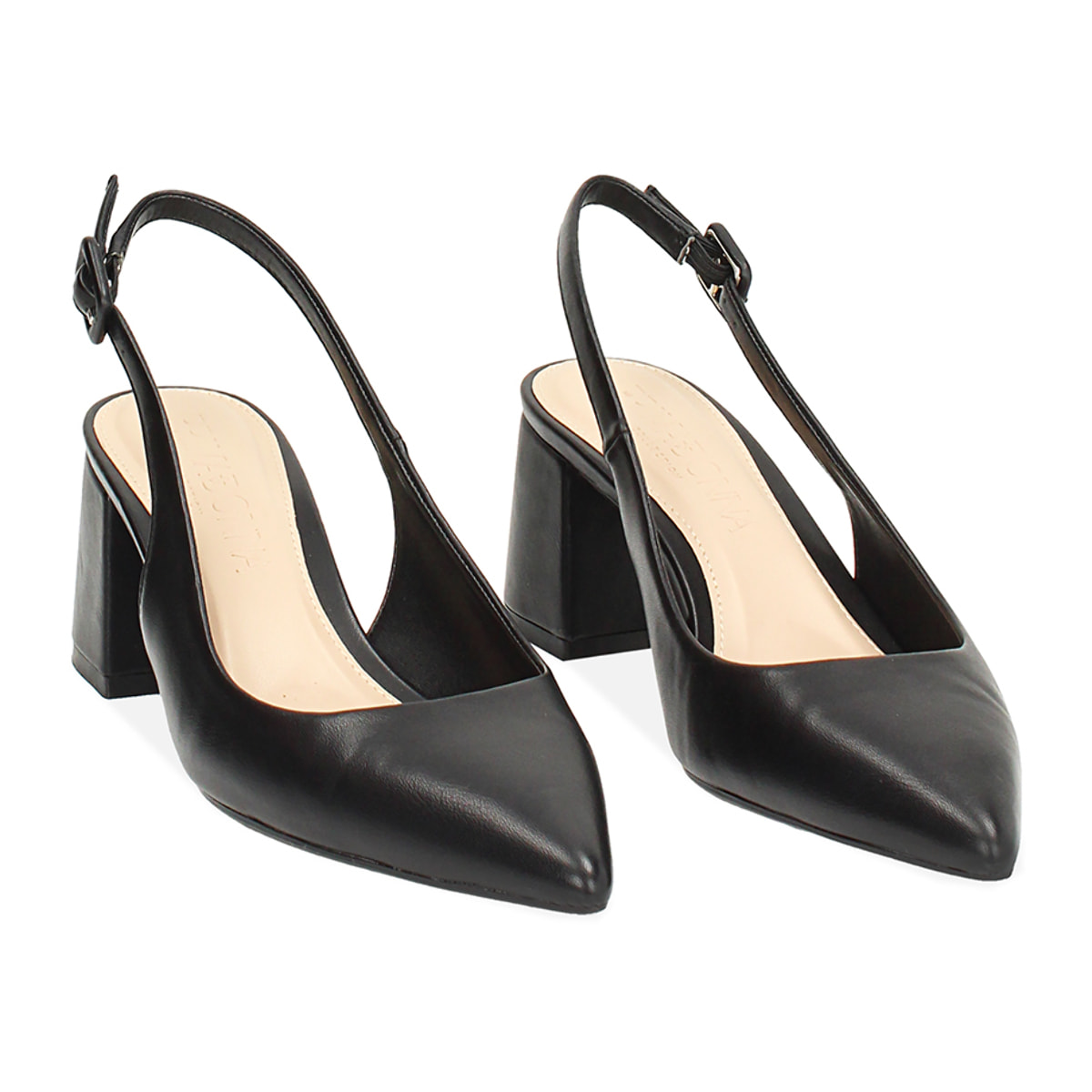 Décolleté slingback donna nere, tacco largo 6,5 cm