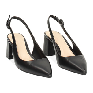 Décolleté slingback donna nere, tacco largo 6,5 cm
